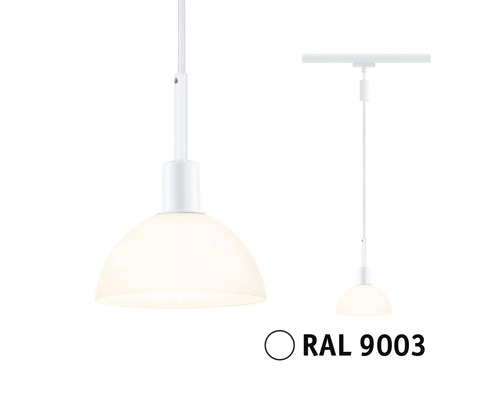 Vit hänglampa med halvcirkelformad lampskärm