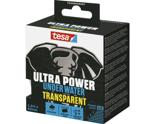 Förpackning Tesa Ultra Power Undervatten Transparent reparationsband, 1,5 meter gånger 50 millimeter