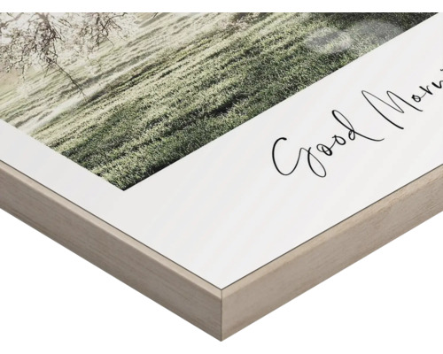 Inramad bild med landskapsmotiv och texten Godmorgon