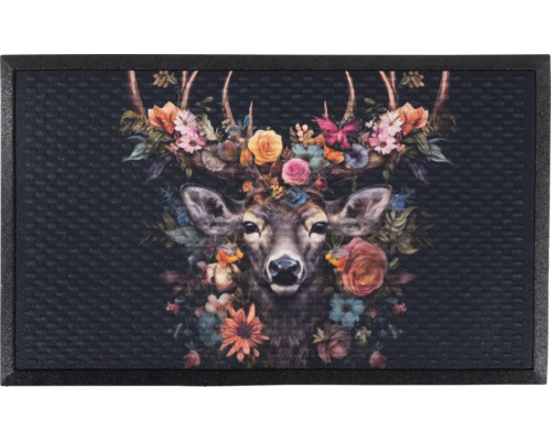 Dörrmatta i återvunnet gummi 45x75cm Dörrmatta med hjort- och blommotiv