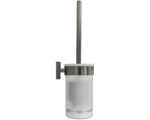 Vägghängd toalettborstgarnitur i metall och plast