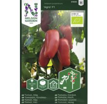 Tomatfrö av sorten Agro F1 med Organic-sigill och Nelson Garden-logotyp