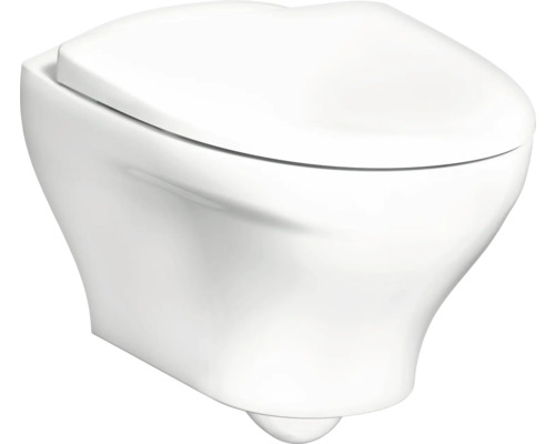 Vägghängd toalett av keramik med sluten spolkant och toalettsits
