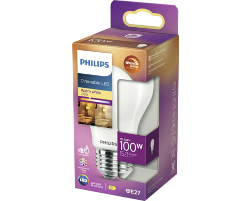 Philips LED-lampa, dimbar, 10,5 watt, E27 sockel