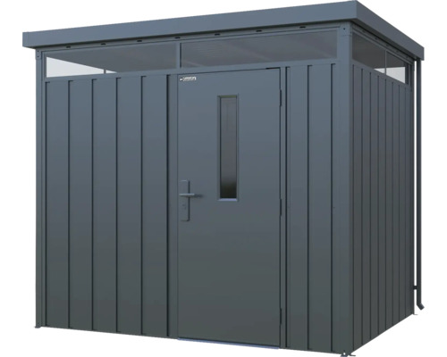 Redskapsbod i metall med dörr och takfönster
