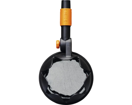 Håv med svart nät och orange detaljer för dammrengöring