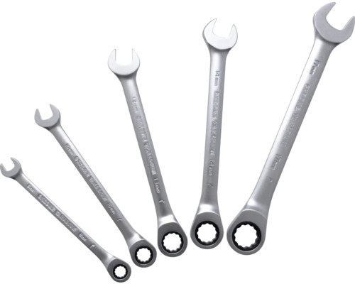 Fem fasta nycklar av kromvanadinstål i olika storlekar