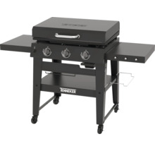 Svart Tenneker gasolgrill med tre brännare, avlastningsytor och hjul