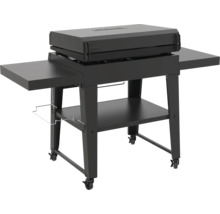 Svart grillvagn med förvaringsutrymmen och hjul