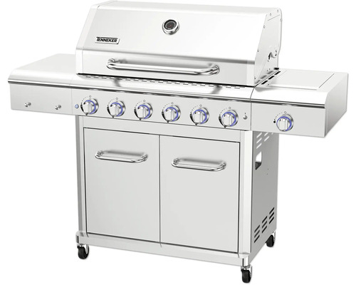 Grillvagn i rostfritt stål med sex brännare och förvaringsutrymme