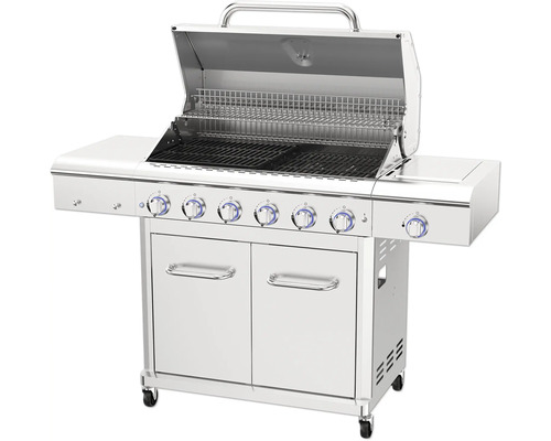 Grillvagn med sex brännare, grillgaller och förvaringsutrymme