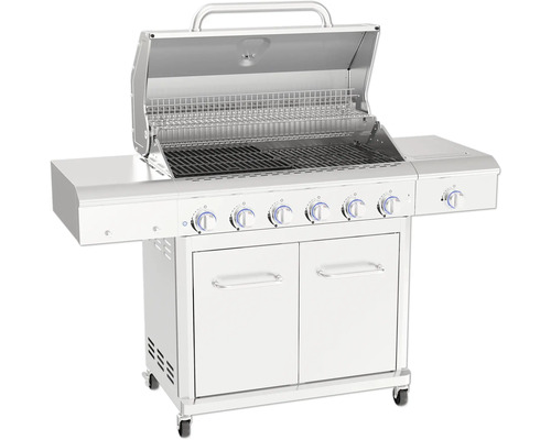 Gasolgrill med sex brännare, hyllor och underskåp