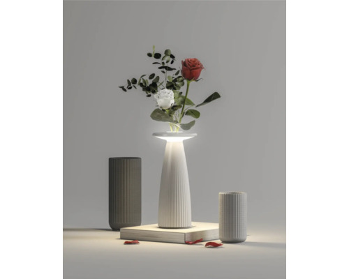 Dekorativ bordslampa med blomvas och två vaser