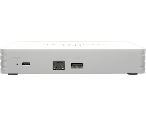 Bakifrånvy av en Smart Home Gateway med Ethernet- och USB-portar