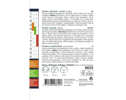 Information om odling av växthusgurka, plantavstånd och skördetid