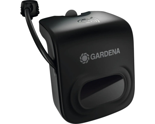 Antikollisionsradar GARDENA för robotgräsklippare smart SILENO max och free Gardena logotyp på en svart trädgårdsslangbox