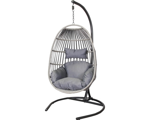 Hängstol SENS-LINE GARDEN FURNITURE konstrotting 103x103x190cm grå antracit Hängfåtölj med ram och grå kuddar