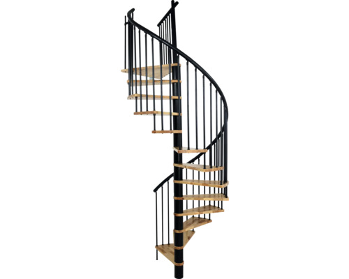 Spiraltrappa av metall och trä