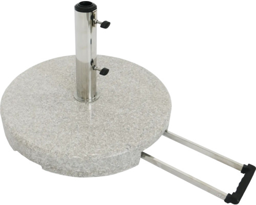 Parasollfot i granit med handtag och hjul