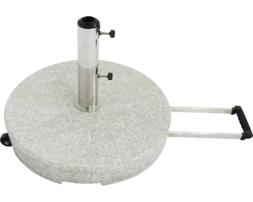 Parasollfot av granit med hjul och handtag
