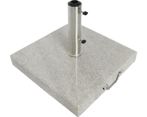 Fyrkantigt parasollställ av granit med rostfritt stålrör