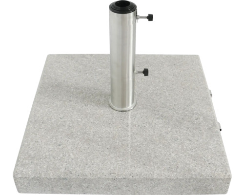 Fyrkantigt parasollställ av granit med rostfritt stålrör
