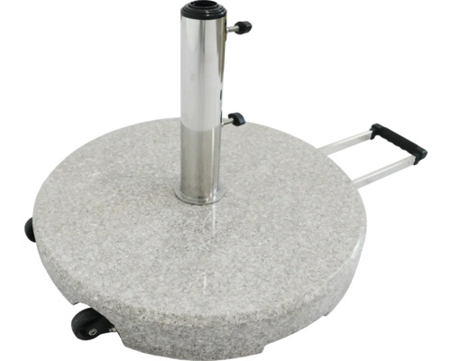 Parasollfot av granit med hjul och handtag
