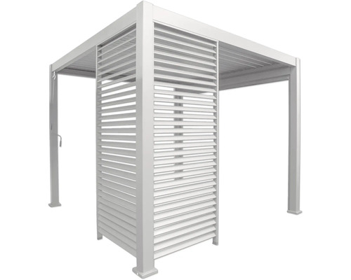 Fristående vit aluminiumpergola med lamellväggar