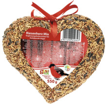 Hjärtformat kompletteringsfoder för vilda fåglar med röd rosett