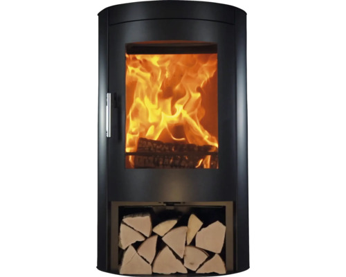 Brinnande vedkamin med vedträn