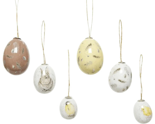 Påskägg hänge mix 12-pack Dekorativa påskägg att hänga upp med djurmotiv