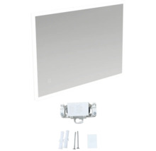 Rektangulär badrumsspegel med led-belysning, monteringsmaterial och strömförsörjning