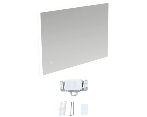Rektangulär badrumsspegel med led-belysning, monteringsmaterial och strömförsörjning