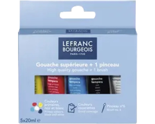 Gouachefärger LEFRANC BOURGEOIS inkl. pensel 5x20ml Lefranc Bourgeois Gouachefärgset med pensel, 5 gånger 20 ml