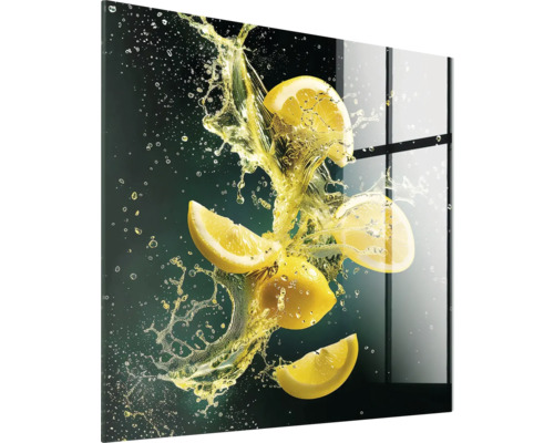 Glasbild med citroner och vattenstänk