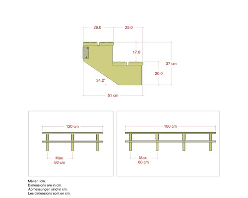 Teknisk ritning av en trappa med mått i centimeter