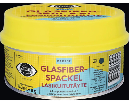 Glasfiberspackel i en burk med 180 milliliter bas och 8 gram härdare