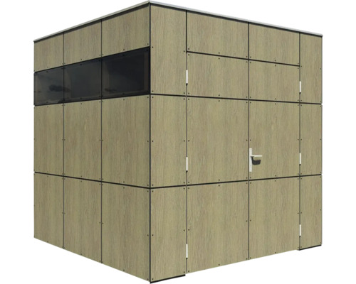 Trädgårdshus med fönster och dörr