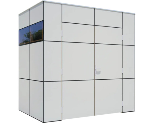 Modern trädgårdspaviljong med fönster och dörr