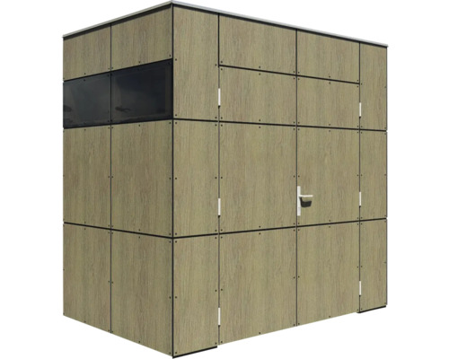 Trädgårdshus med fönster och dörr