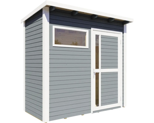 Trädgårdshus med fönster och dörr