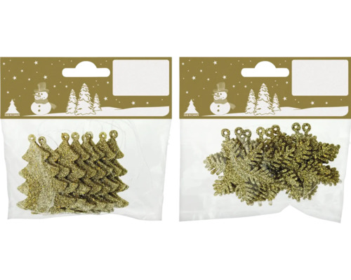 Set med julgrans- och snöflingehängen