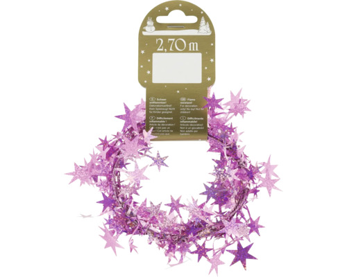 2,70 meter lång, lila glittergirlang med stjärnor för festliga dekorationer