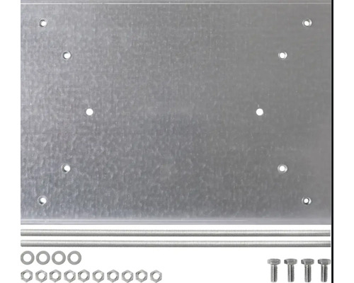 Monteringsplatta med skruvar, muttrar och brickor