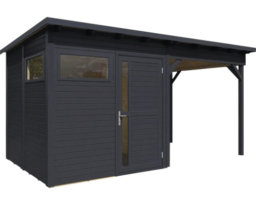 Trädgårdshus i trä med fönster och tak