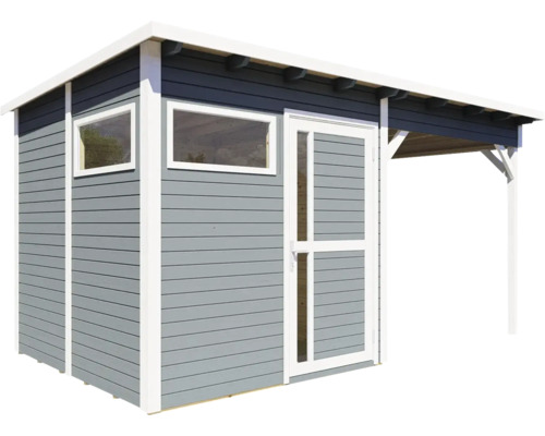 Trädgårdshus i trä med dörr, fönster och tak