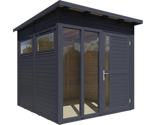 Trädgårdshus i trä med fönster och dörr