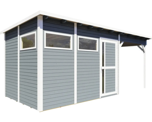 Trädgårdsskjul i trä med fönster och dörr