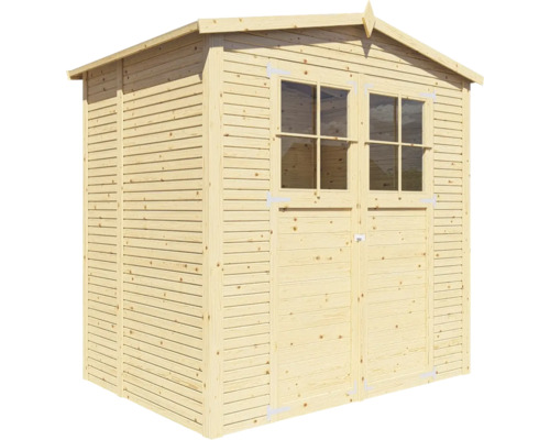 Trädgårdshus i trä med dubbeldörr och fönster