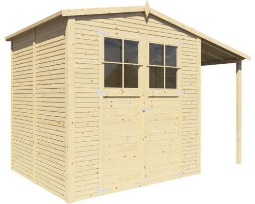 Trädgårdshus i trä med fönster och tak